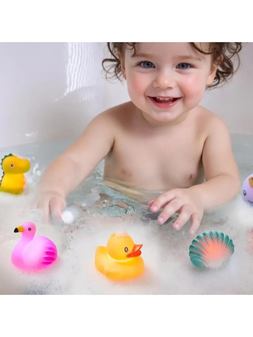 Colorful LED Light Up Bath Toys - 12 PCS Floating Mermaid Rubber Shower Gifts
